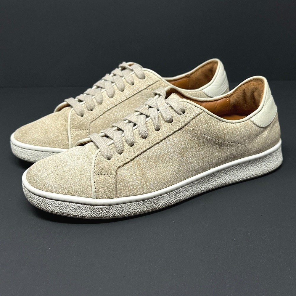 Frye Ivy Low Lace Sneakers Beige Fabric Leather Women 7M Italy Neutral Preppy